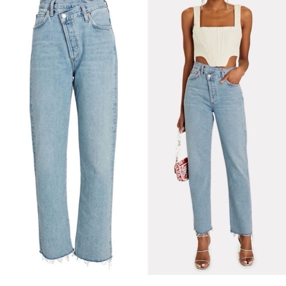 AGOLDE Criss Cross Frayed High Rise Straight Leg Jeans US 24